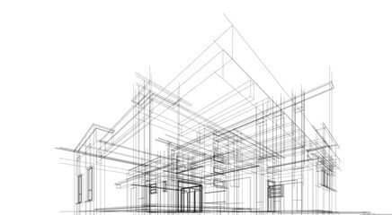 Linear view of house architectural concept vector illustration