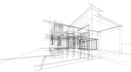 Linear view of house architectural concept vector illustration