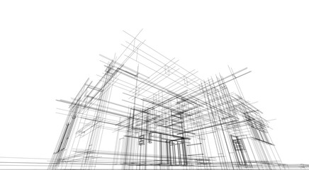 Linear view of house architectural concept vector illustration