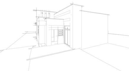 Linear view of house architectural concept vector illustration