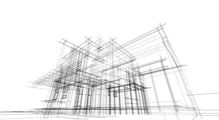 Linear view of house architectural concept vector illustration