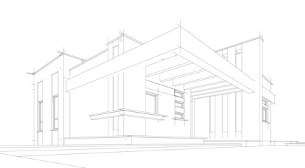 Linear view of house architectural concept vector illustration
