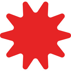 A bright red jagged starburst shape graphic element with a transparent background for abstract design and decoration
