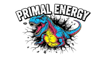 Primal Energy Dinosaur Illustration for Energy Drinks and Bold Branding