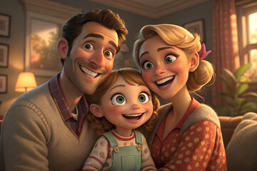 pixer style 3D cartoon  portrait of a happy family life ,illustration art,vector art 