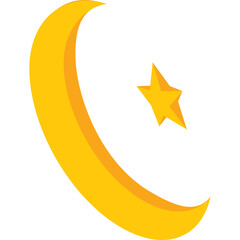 Golden Crescent Moon and Star Symbol on Transparent Background Celestial Icon for Islamic Culture...