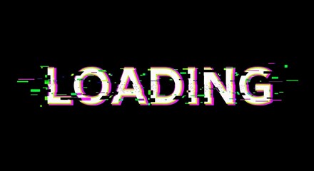 Glitch Art Loading Screen with Distorted Text and Digital Noise Effect