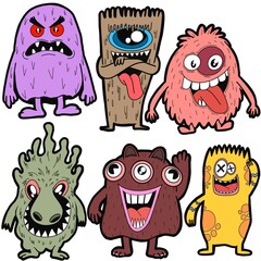 Hand-drawn illustrations, monsters doodle, Hand Drawn cartoon monster illustration,Cartoon crowd doodle hand-drawn Doodle style.