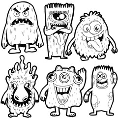 Hand-drawn illustrations, monsters doodle, Hand Drawn cartoon.