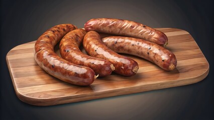 Grilled pork sausage links on a wooden cutting board
