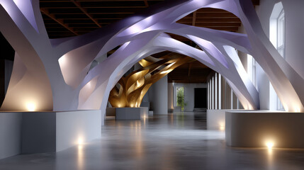 A stunning display of futuristic architectural elements showcasing fluid and organic shapes that redefine space, emphasizing the interplay of light and structure.