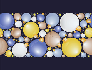 Seamless Christmas vector pattern with colorful holiday balls of different sizes. New Year seamless background with Christmas balls