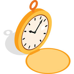 Golden Pocket Watch With Open Lid And Shadow On White Background