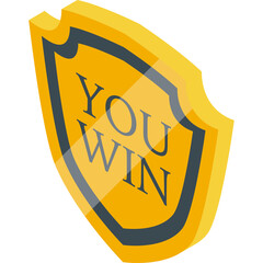 Golden Shield Emblem With You Win Text Centered Against A Dark Blue Border And Transparent Background Vector Illustration