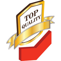 Golden Shield Emblem With Top Quality Text And Red Base In A Transparent Background