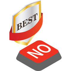 Golden Shield With Best Label and Red Ribbon Above A Red Button With No Label In A Transparent Background