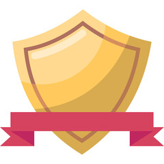Golden Shield Icon With Red Ribbon Award Emblem For Achievement Or Recognition On Transparent Background