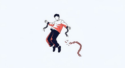 Fototapeta premium Man breaking free from chains, illustration of liberation and freedom.