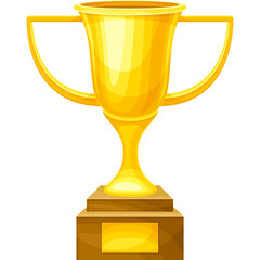 Golden Trophy Award With Handles and Wooden Base Isolated On White Background With Copy Space For Text