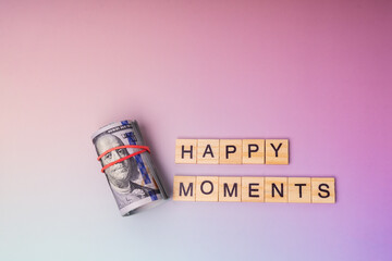 Money and joyful memories captured in a creative scene with colorful background