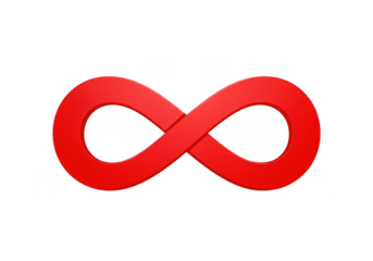 Red infinity symbol, representing eternity, endlessness, and limitless possibilities, isolated on transparent background