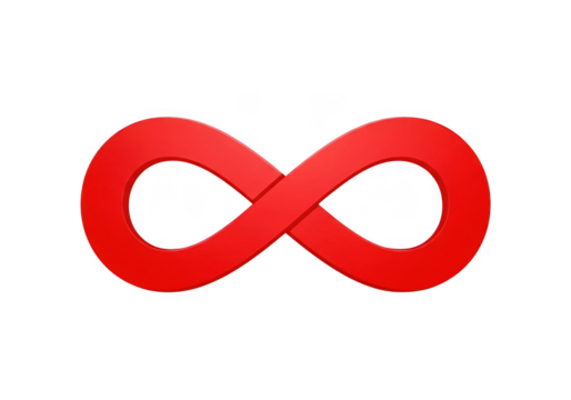 Red infinity symbol, representing eternity, endlessness, and limitless possibilities, isolated on transparent background - Powered by Adobe