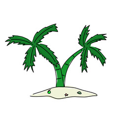 Flat vector illustration of a tropical island with palm trees, simple and clean design ideal for travel, vacation, and summer graphics