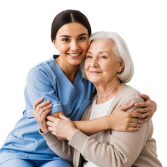 Caregiver Embracing Elderly Woman – Tender, Compassionate Moment of Care and Trust

