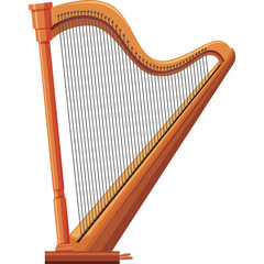 Golden Wood Harp With Many Strings Isolated On White Background Musical Instrument