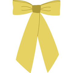 Golden Yellow Bow Tie With Two Long Tails Centered On A Transparent Background For Decoration