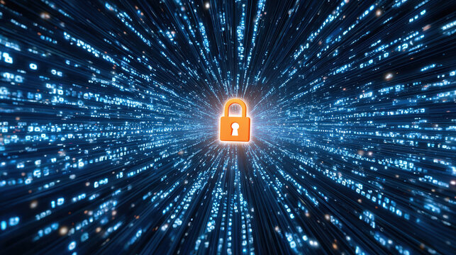 Futuristic Data Stream Security Lock Illustration Concept for Cyber Protection. Ai Generated Images - Powered by Adobe