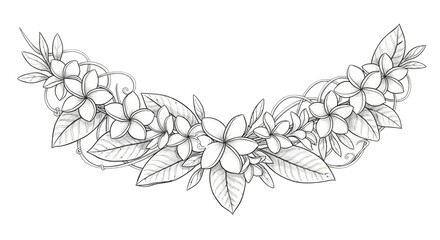 Elegant contoured floral frangipani garland with foliage for decorative design