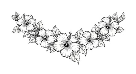 Elegant monochrome hibiscus flower garland illustration for design projects