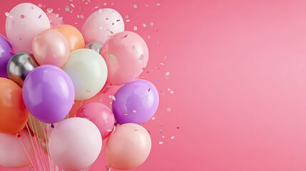 Pastel Colored Celebration Bunch of Balloon with Confetti Decoration Background. Ai Generated Images