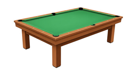 Billiard table with green felt and wooden frame isolated on transparent background
