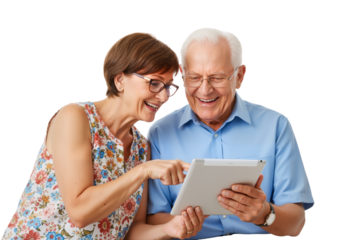 Senior Couple Sharing a Tablet – Joyful, Connected Moment of Love and Digital Discovery

