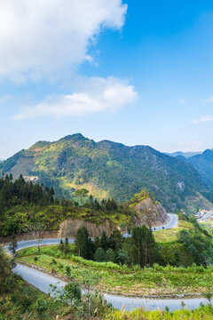 Ha Giang landscape in Northern Vietnam. Popular Ha Giang Loop tour route scenery in Vietnam
