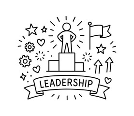 Obraz premium Leadership concept with linear art champion on podium and motivational symbols