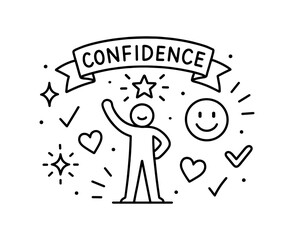 Confidence concept with positive symbols in minimalist line art style