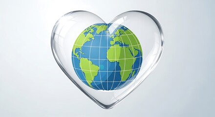 Earth inside a transparent heart shape, environmental concept.