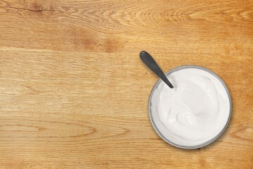 Collection of baking ingredients on the wooden desk