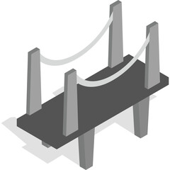 Gray suspension bridge architectural illustration with transparent background and dark shadow on white surface