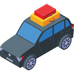 Gray SUV Car With Yellow And Red Luggage On Top Traveling On The Road In Day Time