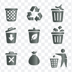 Recycling and Waste Management Garbage Trash Cans Icons Set