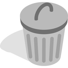 Gray Trash Can With Lid and Handle Casting Shadow Simple Icon Graphic Object With Transparent Background