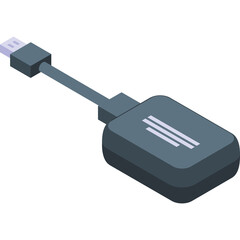 Gray Usb Adapter With A Short Cable In An Isometric View On A Transparent Background