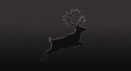Silhouette of a Majestic Reindeer Leaping in the Dark.