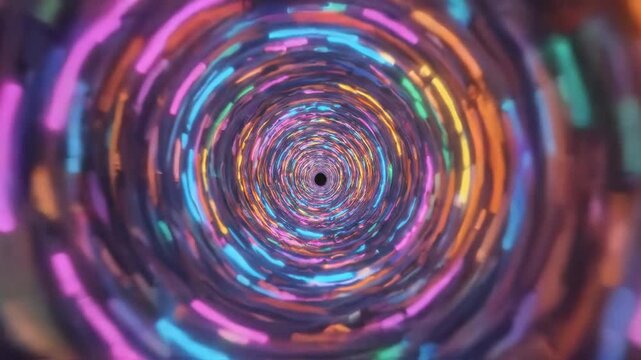 Abstract rainbow tunnel created graffiti strokes. vibrant chromatic passage artistic street art colorful arc painted design.