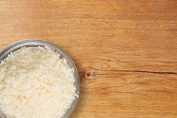 White salt crystal in a glass bowl