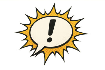 Comic speech bubble with exclamation mark creating a popup explosion burst, retro pop art style